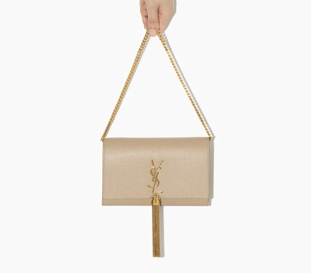 YSL Kate Tassel Chain Bag in Nude Textured Leather ~ Weekend Hire $219 ...