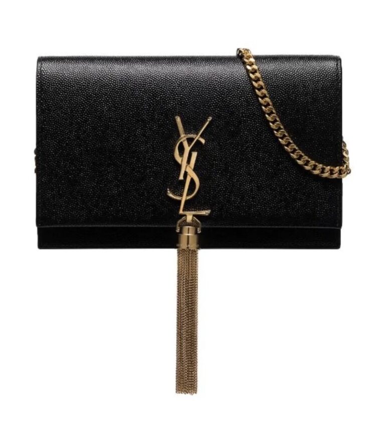 Saint Laurent - YSL Kate Black Textured Leather Gold Tassel Bag