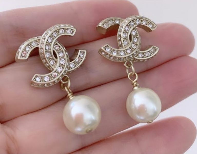 Chanel Pearl CC Drop Earrings  Klueles